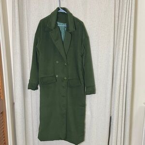 Elegant Green Drop Shoulder Trench Coat